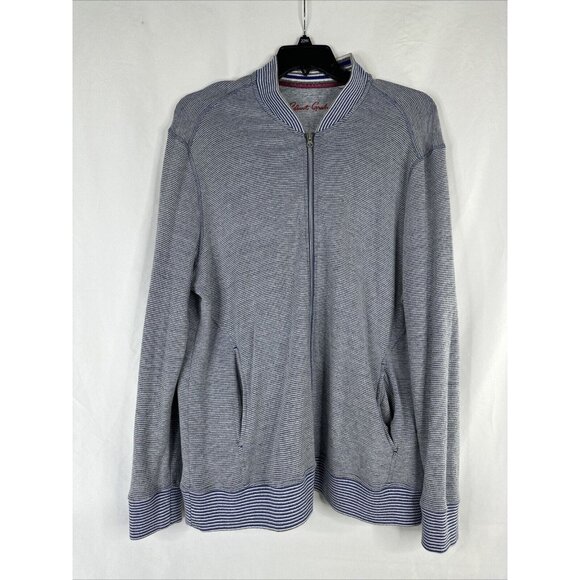 Robert Graham Other - Robert Graham Full Zip Sweater Mens Size 3XL Blue Striped Long Sleeve Pockets